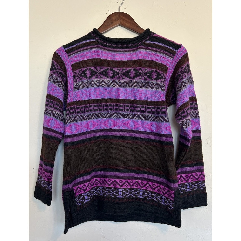 Inka Tradition Baby Alpaca Pullover‎ Sweater S Colorful Stripe Boho Purple Peru